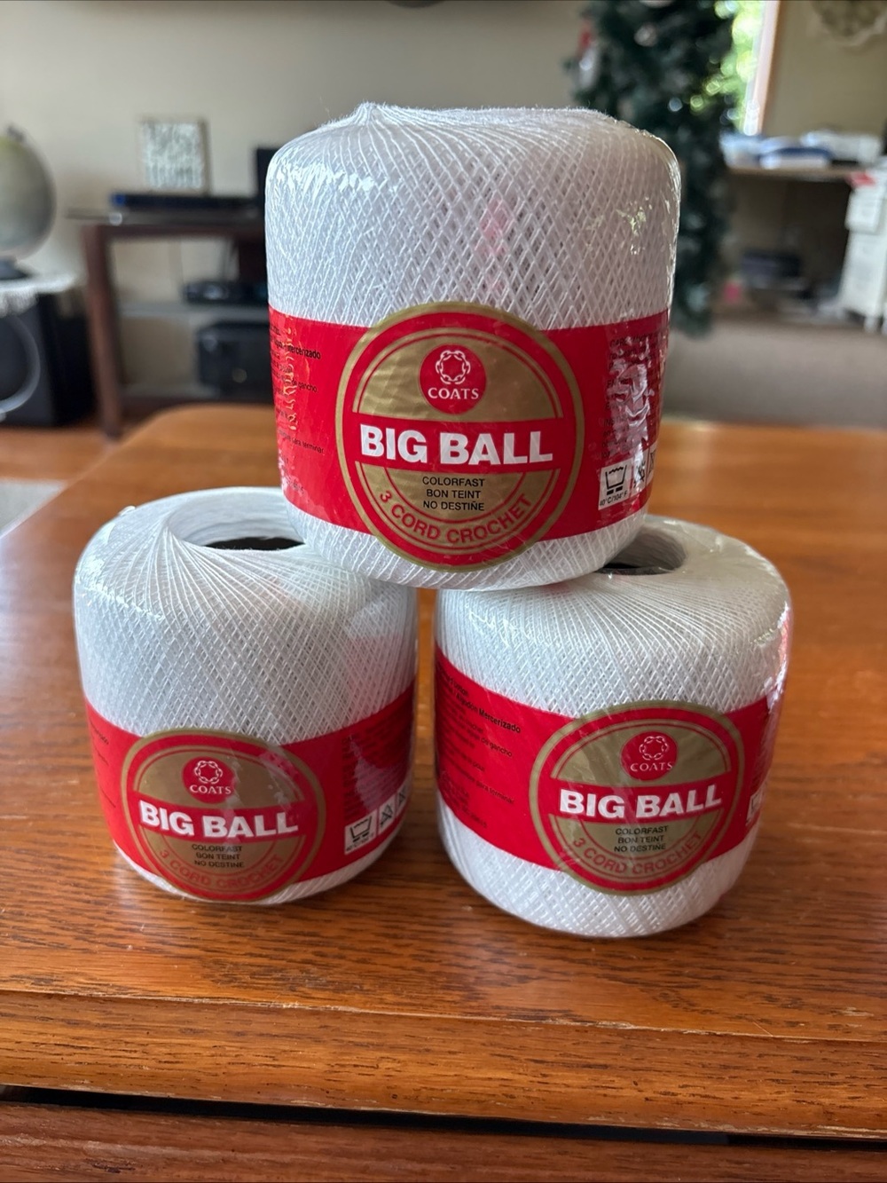 Clark’s Big Ball White 3-Cord Crochet Thread 1500 Yards Size 30